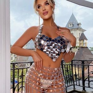 Chain detail sequin top